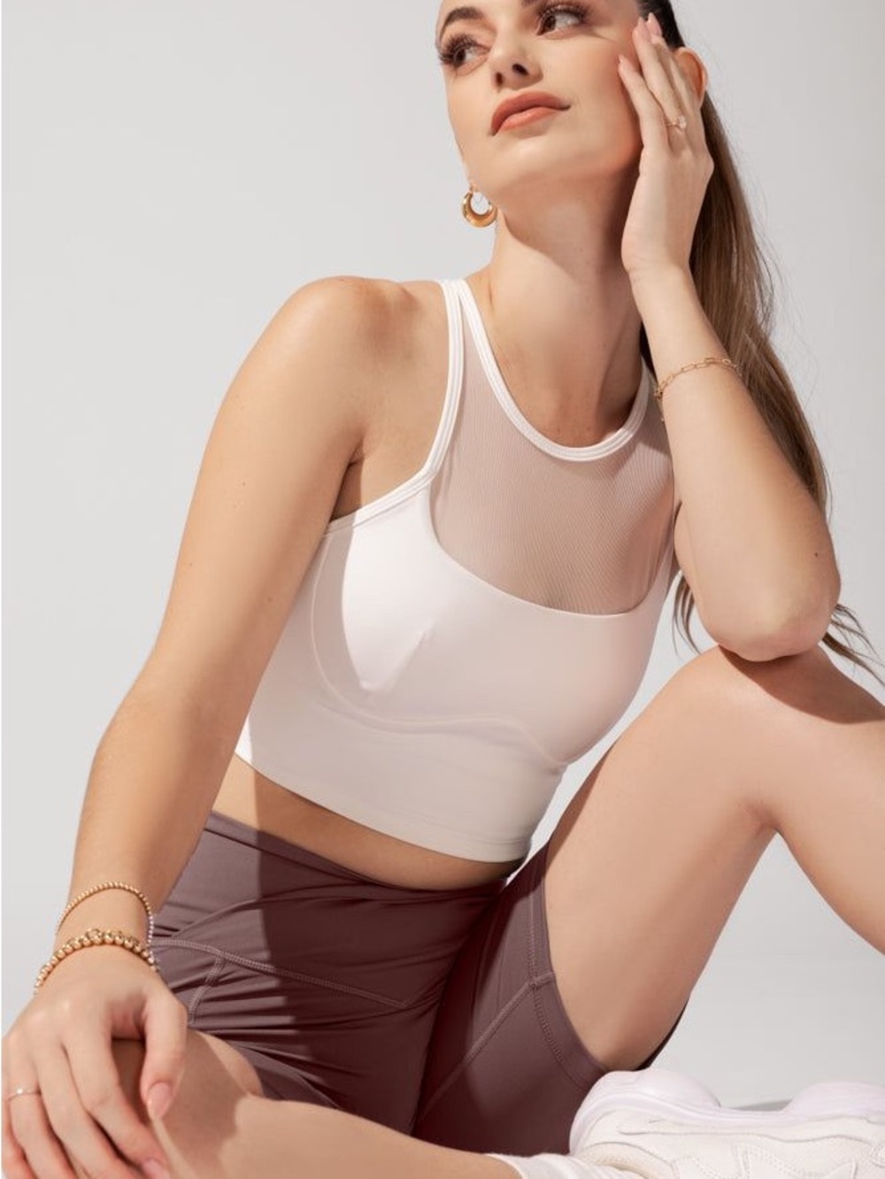 Popflex Celeste Mesh Crop Bralette in Coconut Cream